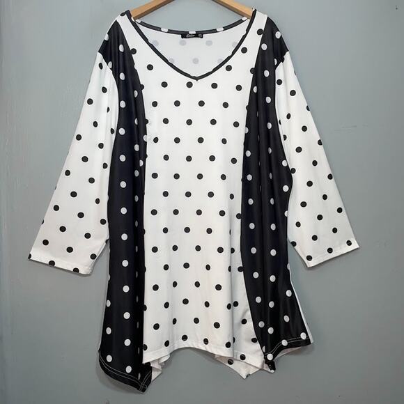 Lily by Firmiana Tunic Top Plus Size 4XL Black White Polka Dot Stretch Easy Care - Picture 1 of 11